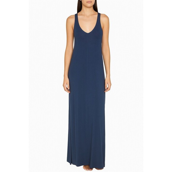 VINCE Modal Blend Tank Maxi Dress L Navy Blue‎ Beach Coastal Minimalist Designer - Picture 1 of 6